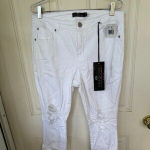 High Waist White Skinny Jeans with Rips